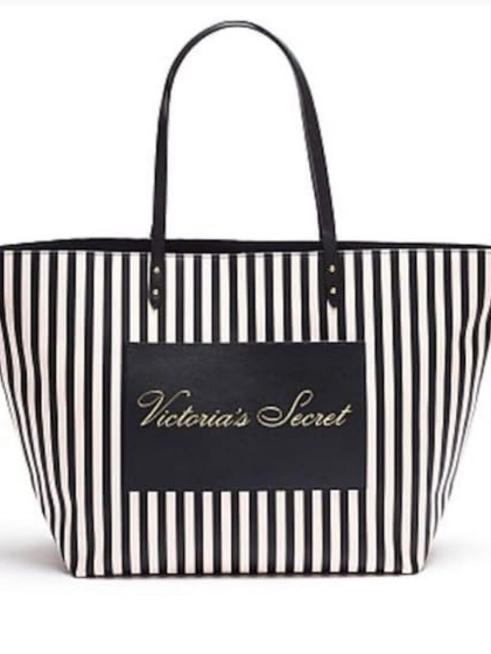 Victoria's Secret large tote bag, pink and black stripes